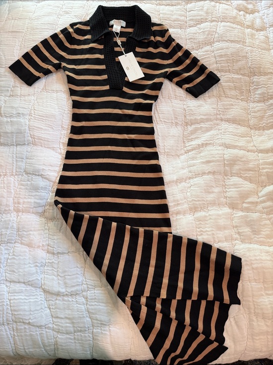 Caroline Constas Dresses & Skirts - Caroline Constas Black and Tan Striped Polo Knit Dress